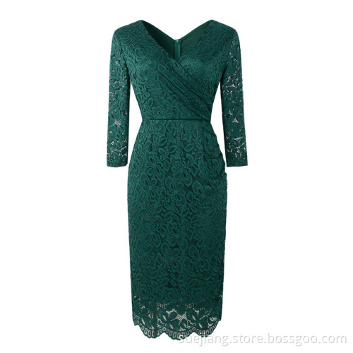 V-neck Women Lace Hollow Out Sexy Office Dress
